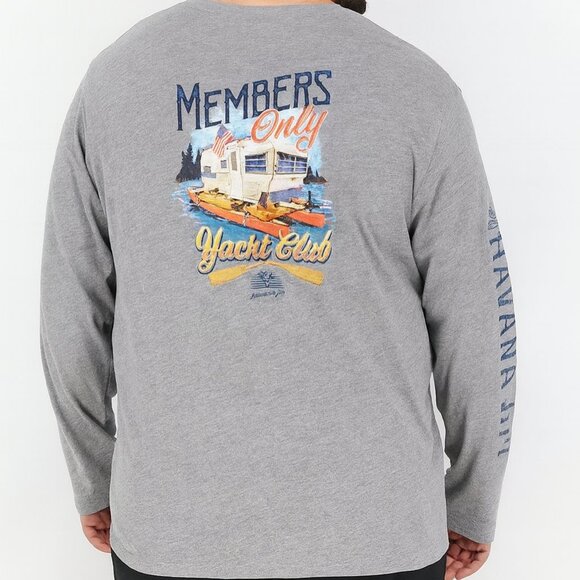 Havana Jim Men Crew Neck Long Sleeves Graphic T-Shirt Heather Gray Large - Picture 1 of 2